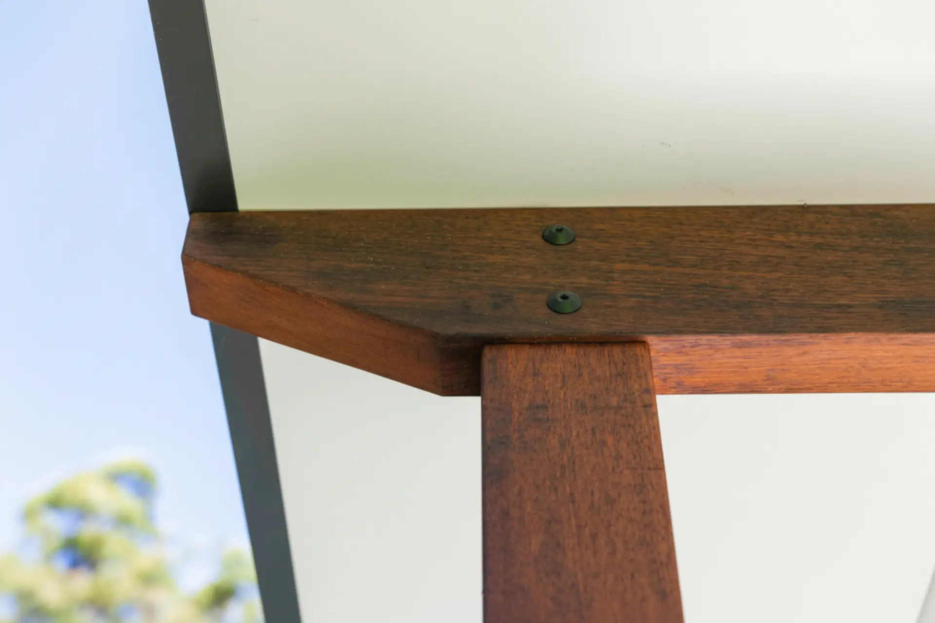 Hardwood pergola beam joinery at Corndale