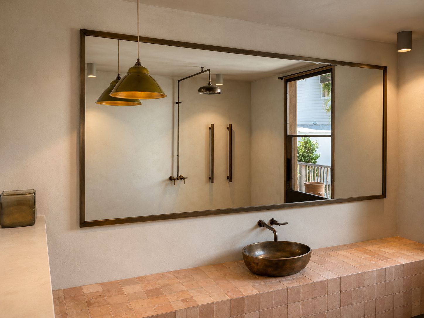 17 Marvel Street — Aged brass mirror and bronze vessel basin